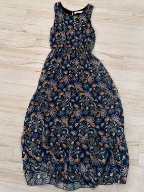 Made in Italy Silk Blend Paisley Maxi Dress Navy XS